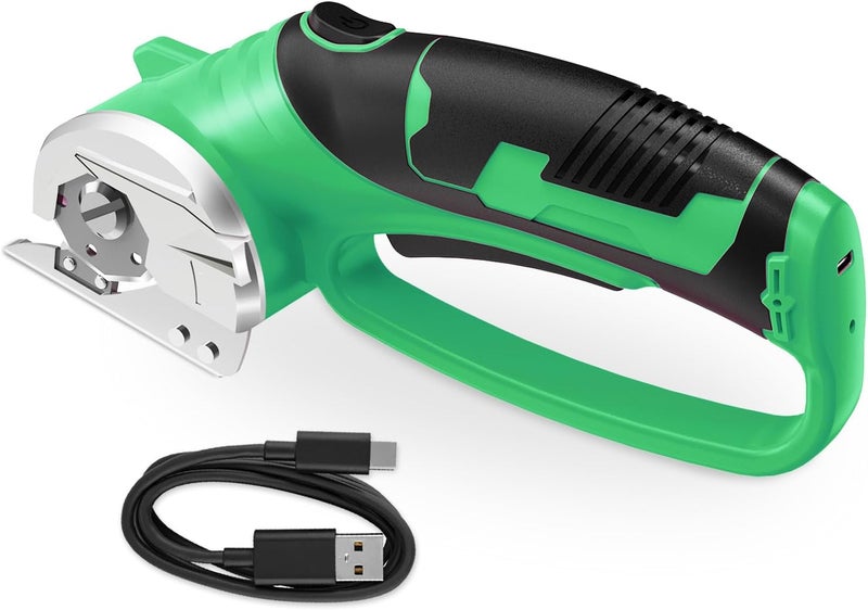 Mershca Cordless Electric Scissors, 4V Rechargeable Box Cutter & Cardboard Cutter with Titanium Blade, LED Light, Safety Lock - Rotary Cutter for Fabric, Leather, Plastic, Crafting, Sewing(Bright Green) - Image 1